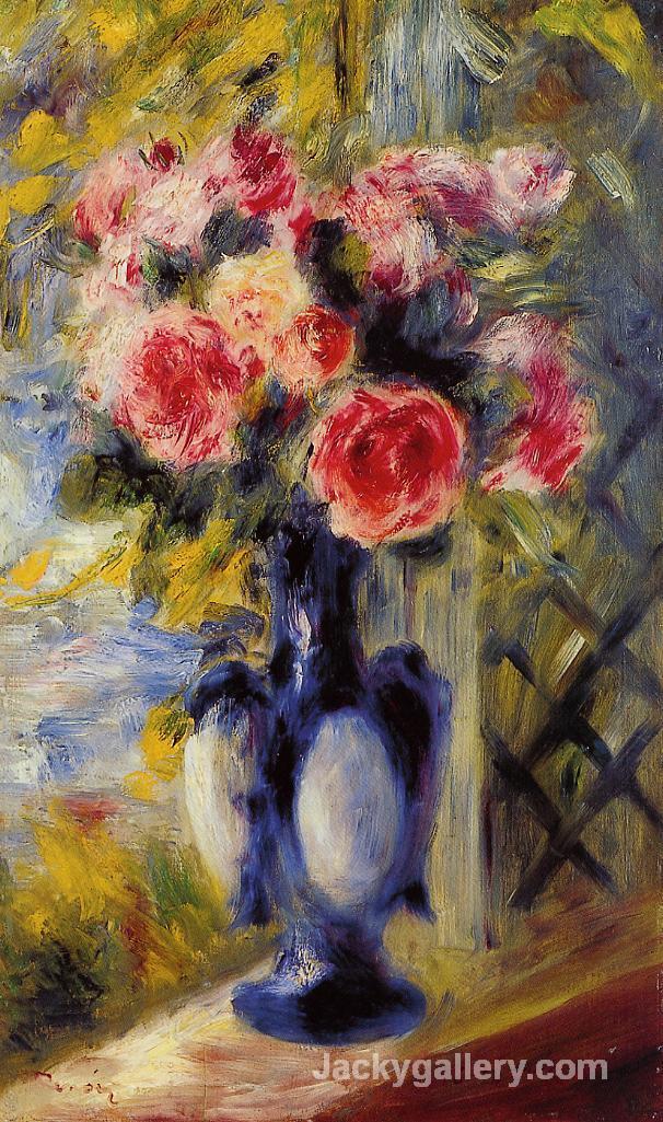 Bouquet of Roses in a Blue Vase by Pierre Auguste Renoir paintings reproduction